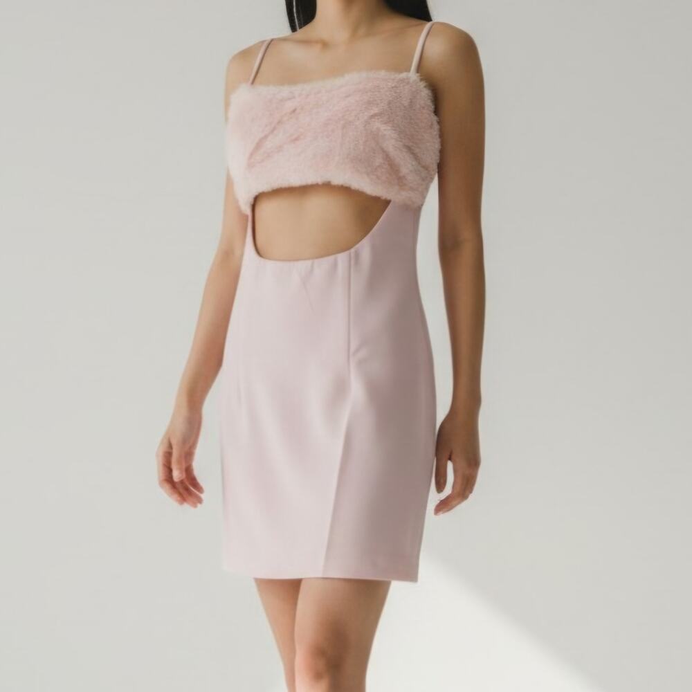 Naked Wardrobe Mini Dress Pink Faux Fur Cut Out Front Women's Size M NWT